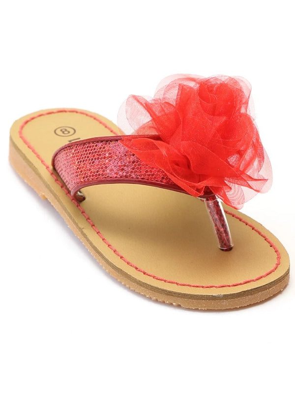 Little Girls Red Fabric Flower Flip Flop Spring Sandals Shoes 11-2 - SophiasStyle.com